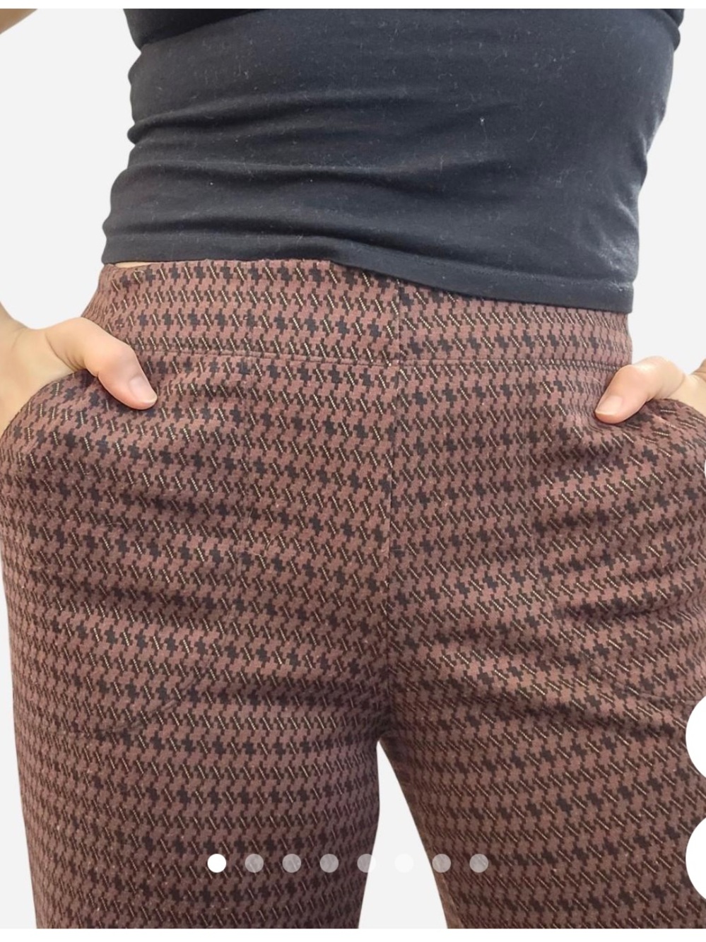 Women's High-Waist Houndstooth Stretch Pants- Brown/Black